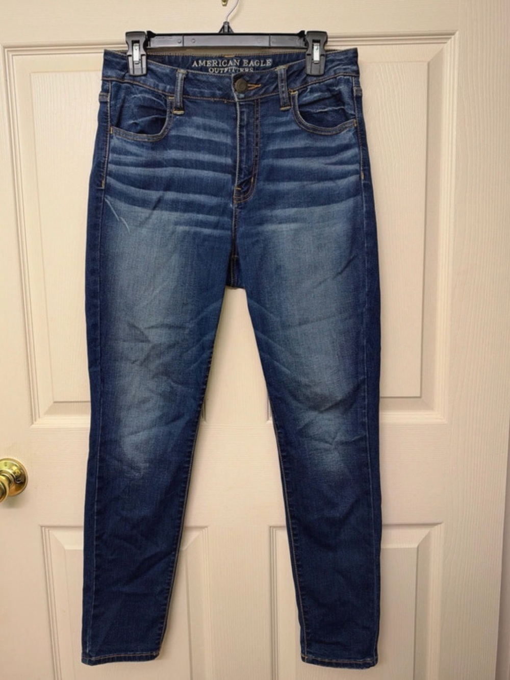 American Eagle Outfitters Blue Skinny Jeans with Faded Whiskering